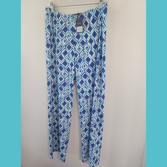 Barbara Erickson NWT Blue Print Pull On Ankle Pants Large - Picture 1 of 7